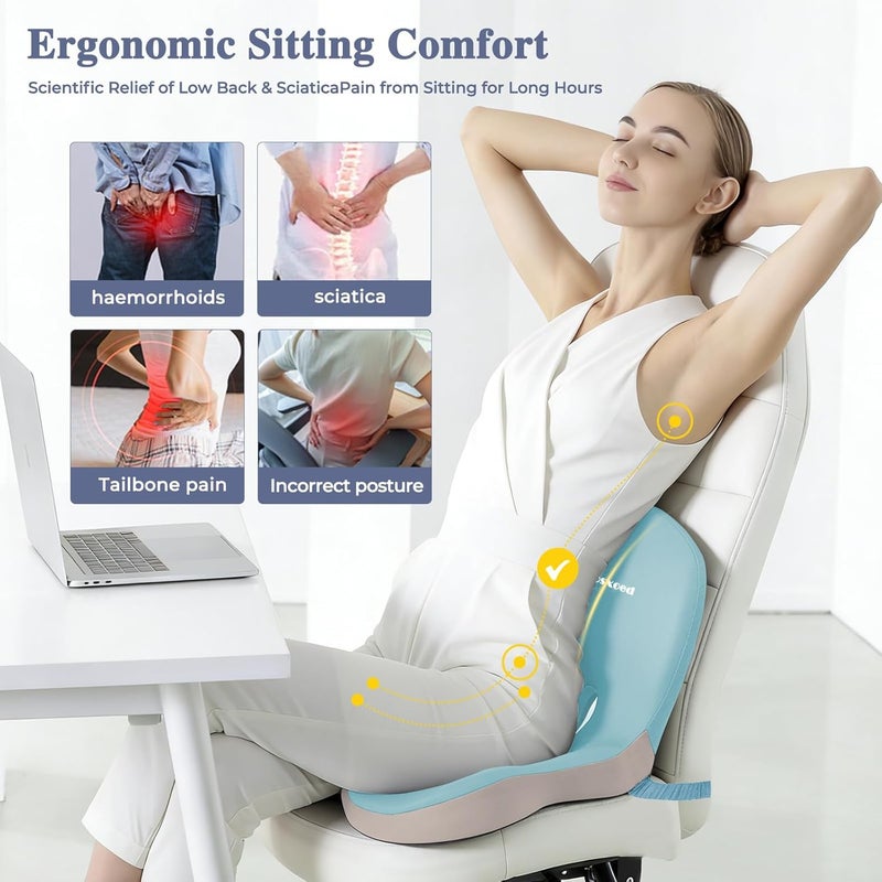 Mosxoed Memory Foam Seat Cushion for Sciatica & Back Pain Relief - Ergonomic Chair Pad with Adjustable Strap & Supportive Comfort Cover, Non-Slip for Car, Truck, Office Chair - Blue - Image 2